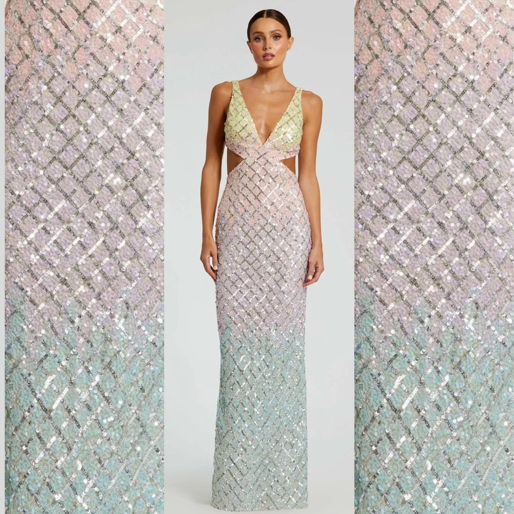 Mac Duggal Size 6 Multicolor Pastel Ombre Sequin Mermaid Long Maxi Gown‎ Dress